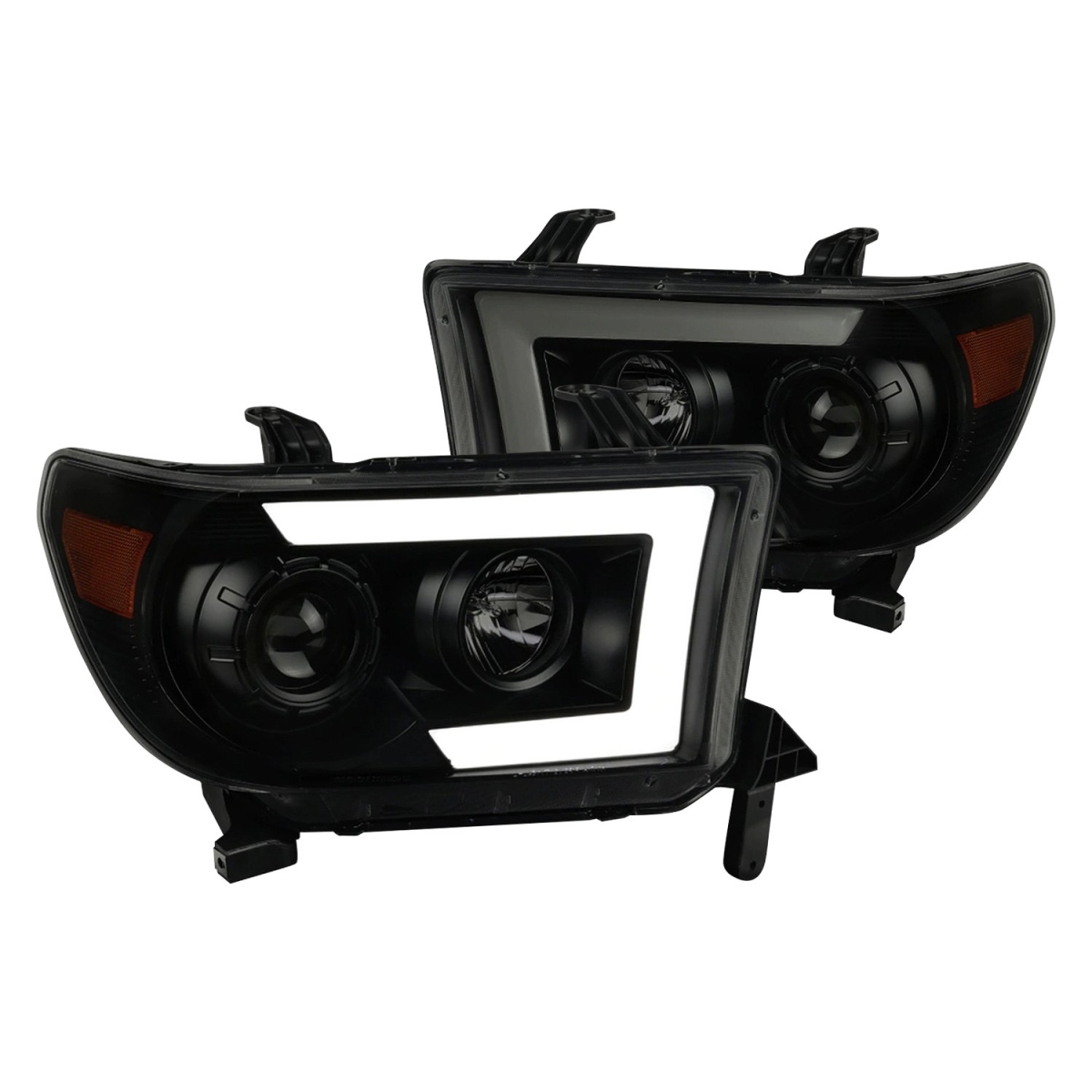 2LHP-TUN07SM-SQ-RS Projector Headlights with Amber Reflector, Lens Housing for 2007-2013 Toyota Tundra, Black & Smoke