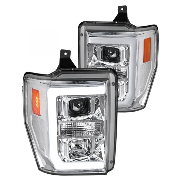 2LHP-F25008-RS Chrome LED DRL Bar Projector Headlights for 2008-2010 Ford F-250