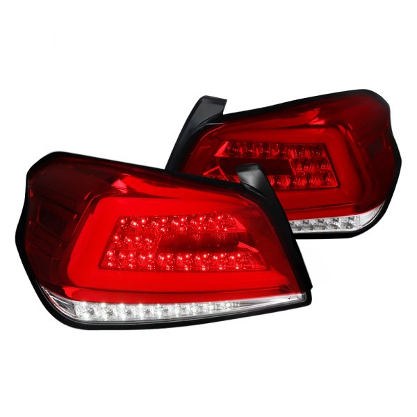 LT-WRX15RLED-SQ-TM Chrome Housing Red Clear Lens with White Bar Sequential LED Tail Lights for 2015-2020 Subaru WRX