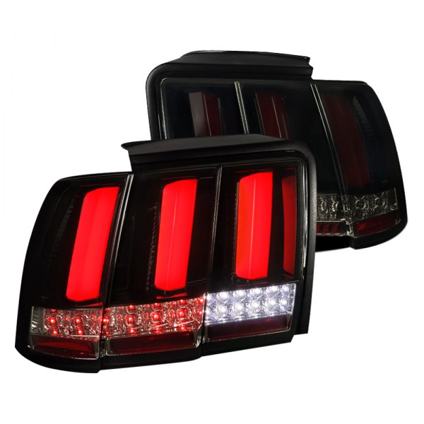 LT-MST99B2LED-SQ-TM Gloss Black & Red Facelift Sequential LED Tail Lights for 1999-2004 Ford Mustang