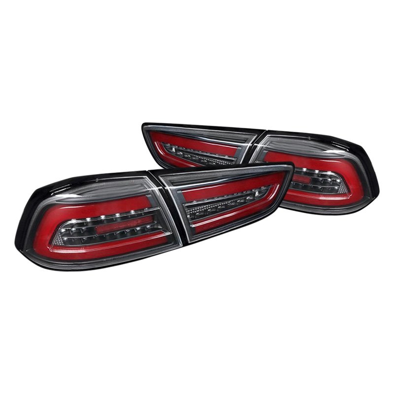 LT-EVO08JRLED-TM Black Housing Clear Lens LED Tail Light with Red Light Bar for 2008-2016 Mitsubishi Evolution