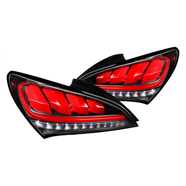 LT-GENS210JRLED-TM Black Housing Clear Lens with Red LED Tail Lights for 2010-2016 Hyundai Genesis Coupe