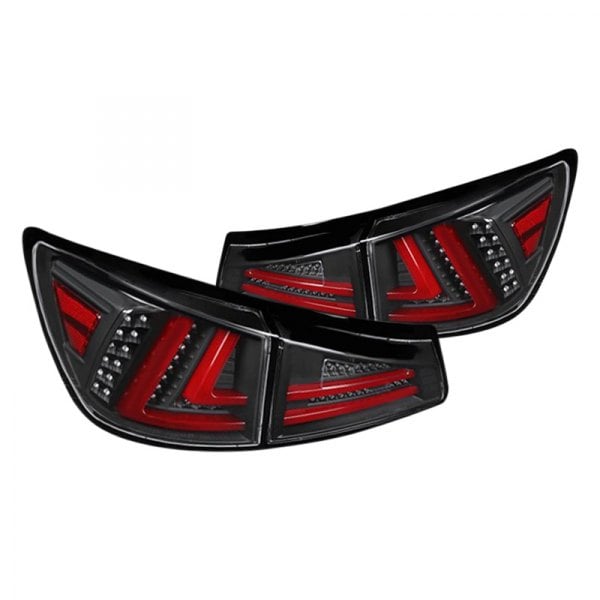 LT-IS25006JRLED-TM Black Housing Clear Lens with Red LED Tail Lights for 2006-2008 Lexus IS
