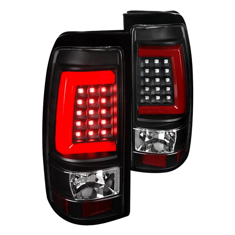 LT-SIV99JRLED-G2-TM Black Housing- Clear Lens with Red LED Light Bar Tail Lights for 1999-2002 Chevy Silverado 1500