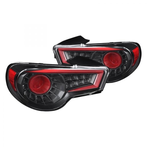 LT-FRS12JRLED-TM Black Housing Clear Lens Fiber Optic LED Tail Lights with Red Light Bar for 2013-2016 Scion FR-S
