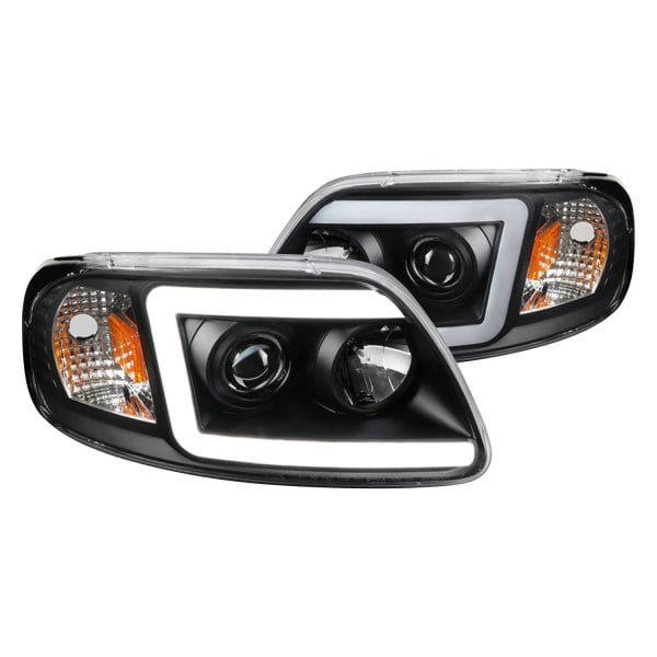 2LHP-F15097JM-G2-TM Matte Black Housing Clear Lens with Amber Reflectors Projector Headlights for 1997-2002 Ford Expedition