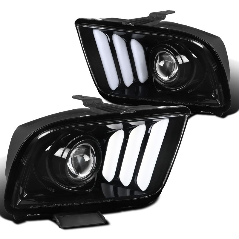 LHP-MST05BK-G2-TM Glossy Black with Clear Lens Projector Headlights for 2005-2009 Ford Mustang