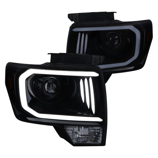 2LHP-F15009JM-G2-TM Matte Black Housing Clear Lens Projector Headlights for 2009-2014 Ford F-150