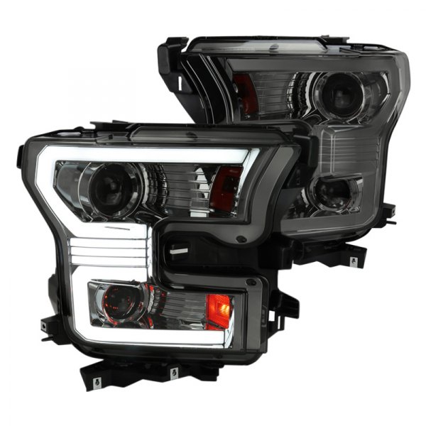 2LHP-F15015G-SQ-RS Smoke Lens Sequential Turn Signal with LED Projector Headlights for 2015-2017 Ford F-150