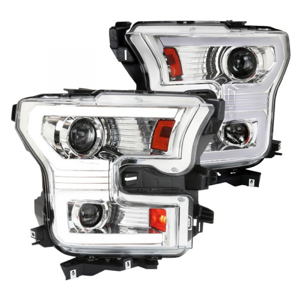 Chrome Housing Clear Lens with Sequential Turn Signal with LED Projector Headlights for 2015-2017 Ford F-150