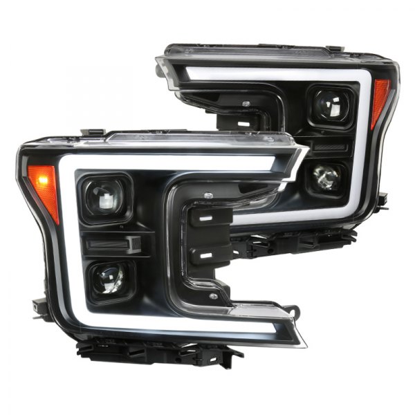 2LHP-F15018JM-SQ-RS Matte Black Housing with Clear Lens Sequential Turn Signal with LED Projector Headlights for 2018-2020 Ford F-150