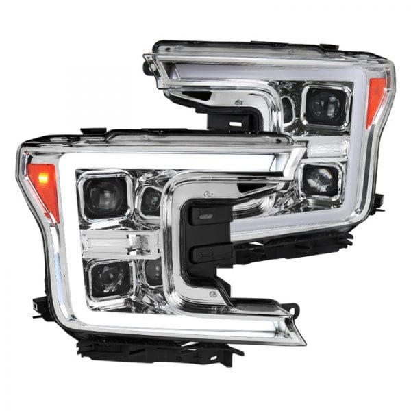 Chrome Housing Clear Lens with Sequential Turn Signal with LED Projector Headlights for 2018-2020 Ford F-150