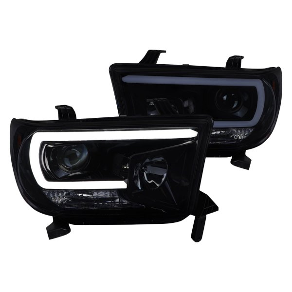 2LHP-TUN07G-G2-TM Glossy Black Housing Light Smoke Lens LED Tube Projector Headlights for 2008-2017 Toyota Sequoia