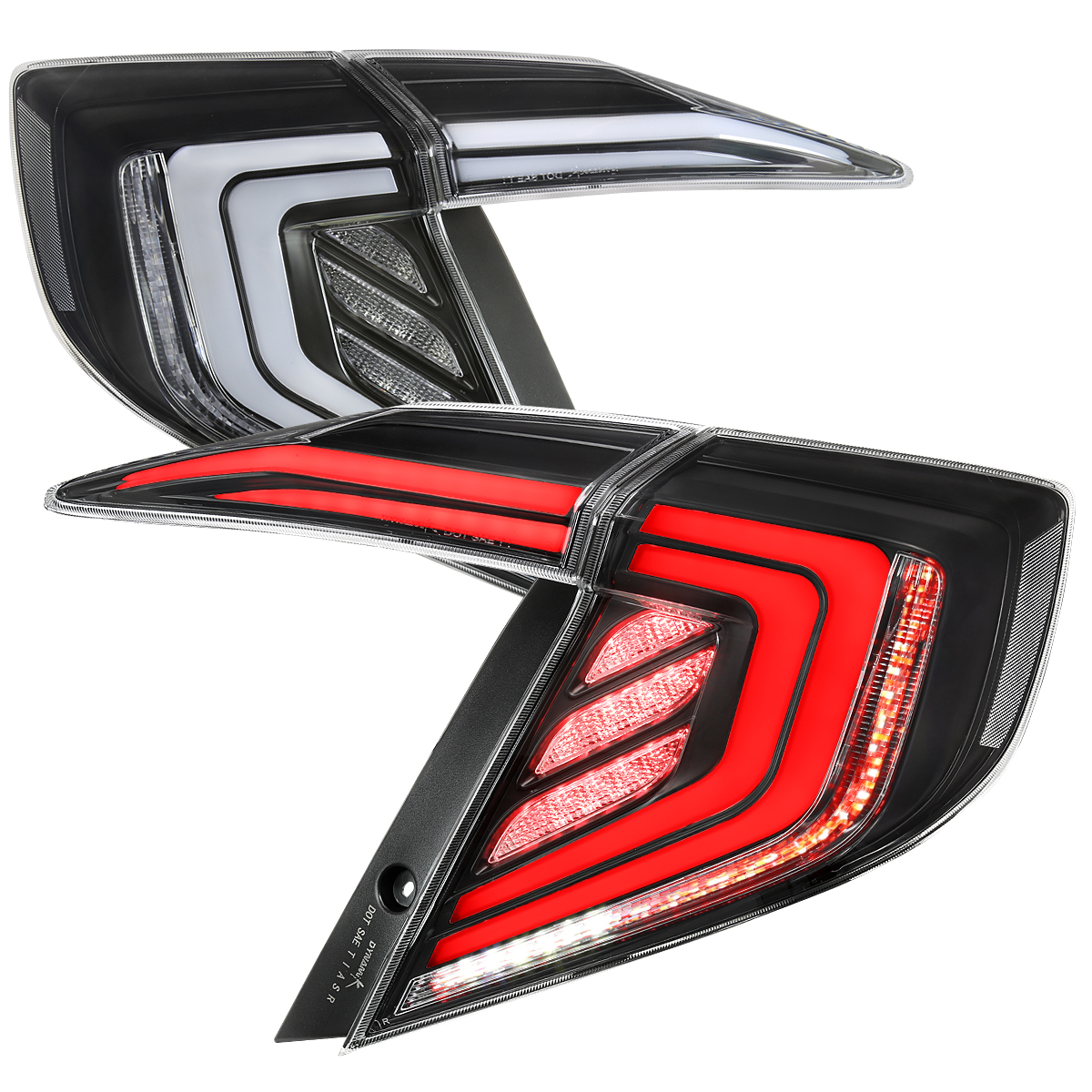 Sedan LED Tail Lights with White Light Bar Sequential Signal & Breathing Light Effect Matte Black Housing & Clear Lens for 2016-2021 Honda Civic
