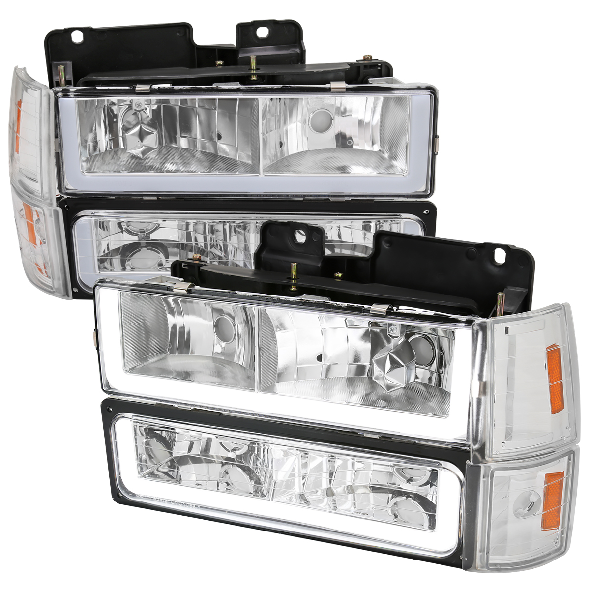 Bumper Light & Corner Light Combo Sierra Suburban Yukon Headlight with Matte Black Housing Clear Lens & LED Bar for 1994-1998 GMC CK Pickup