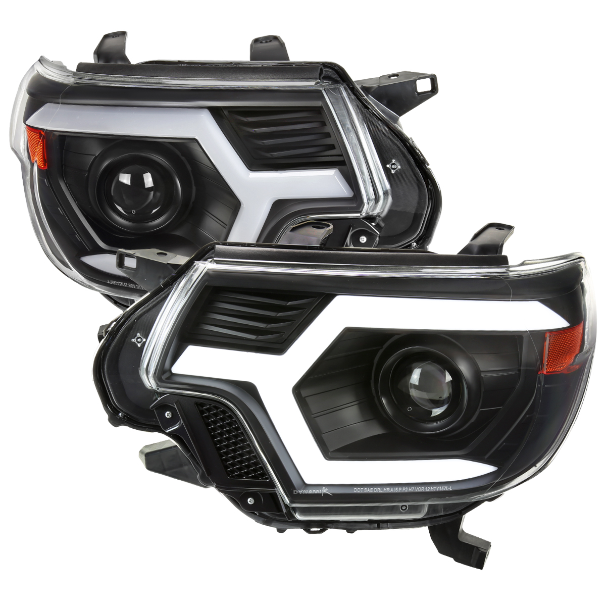 2LHP-TAC12JM-SQ-RS Projector Headlight with Matte Black Housing Clear Lens & Amber Reflector & Sequential Turn Signal for 2012-2015 Toyota Tacoma