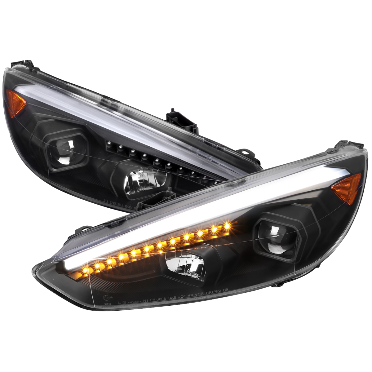 2LHP-FOC15JM-SQ-TM Projector Headlight with Matte Black Housing Clear Lens & Amber Reflector with Sequential Turn Signal for 2015-2017 Ford Focus