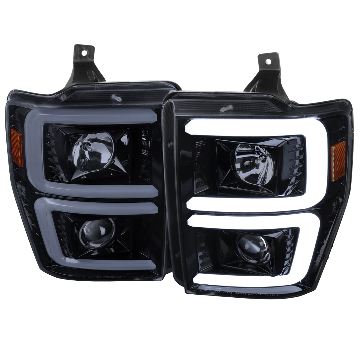 2LHP-F25008G-G2-TM Switch Back Sequential Turn Signal Projector Headlight with LED Bar Glossy Black Housing & Smoked Lens for 2008-2010 Ford F-250