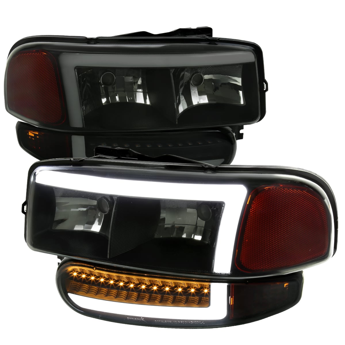 2LBLH-DEN00SM-G3-RS LED Bumer Light Matte Black Housing & Smoked Lens Yukon Denali Headlight with LED Bar for 2000-2006 GMC Yukon Denali