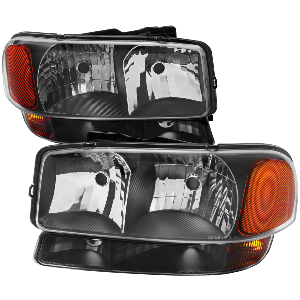 OE Style Headlight & Bumper Lights with Matte Black Housing & Clear Lens for 1999-2006 GMC Sierra 1500-2500-3500