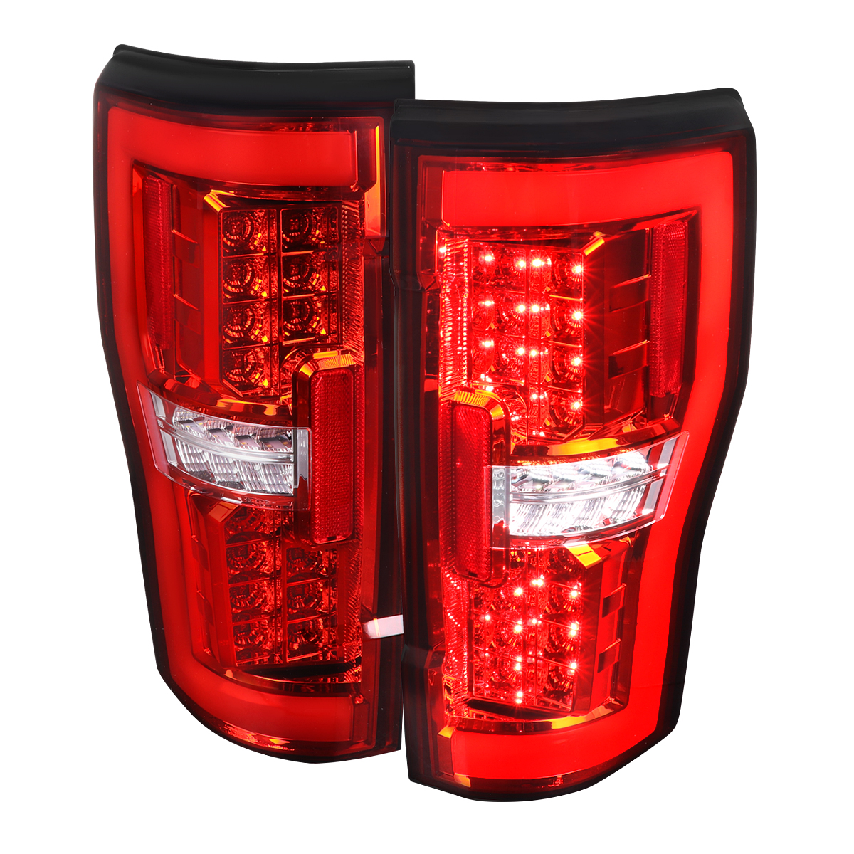 Factory Halogen Bulbs Type Taillight Full LED Tail Lights with Chrome Housing & Red Lens for 2017-2019 Ford F-350