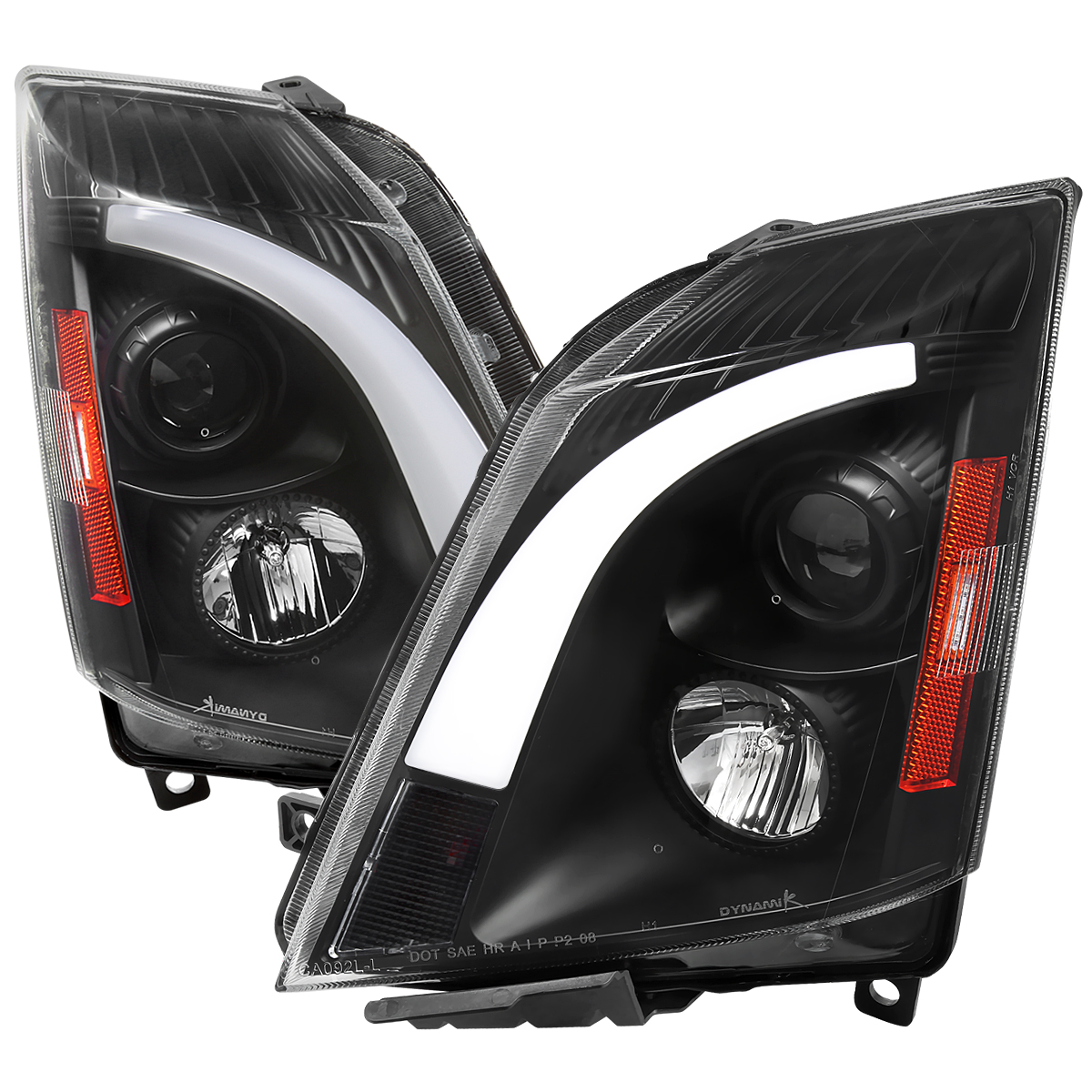 Sequential Signal LED Bar Projector Headlight with Matte Black Housing Clear Lens Switchback LED Light Bar for 2008-2014 Cadillac CTS