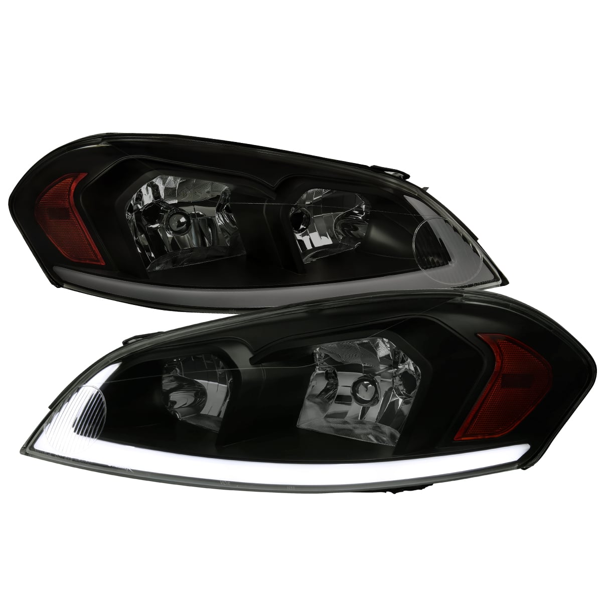 Switchback LED Light Bar LED Sequential Signal LED Light Bar Headlight with Matte Black Housing Smoked Lens Amber Reflector for 2006-2016 Chevy Impala