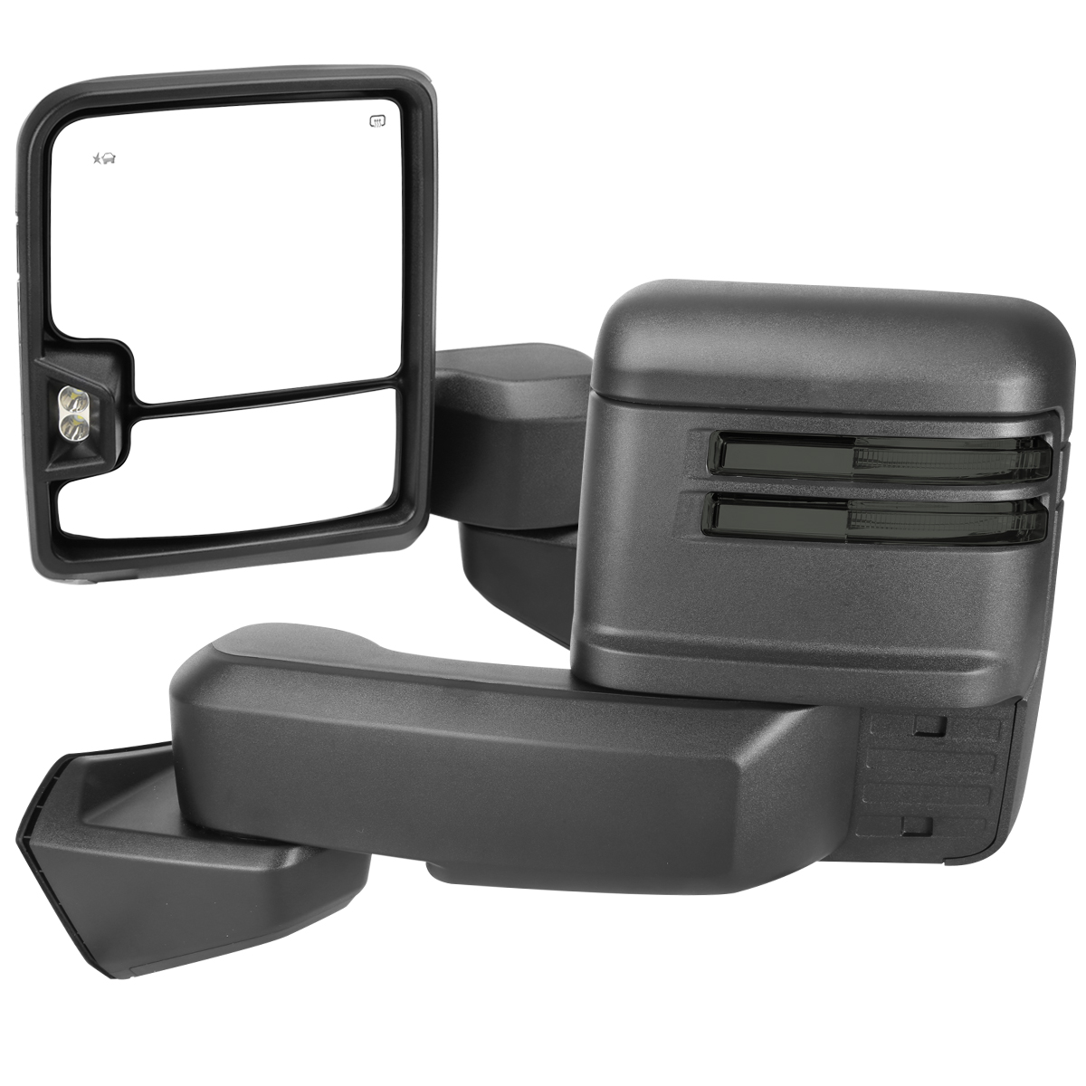 RMX-SIE1915G3GHP-FS Power Heated Black Towing Mirror with Smoked Turn Signal-Puddle Lamp for 2019-2022 GMC Sierra 1500
