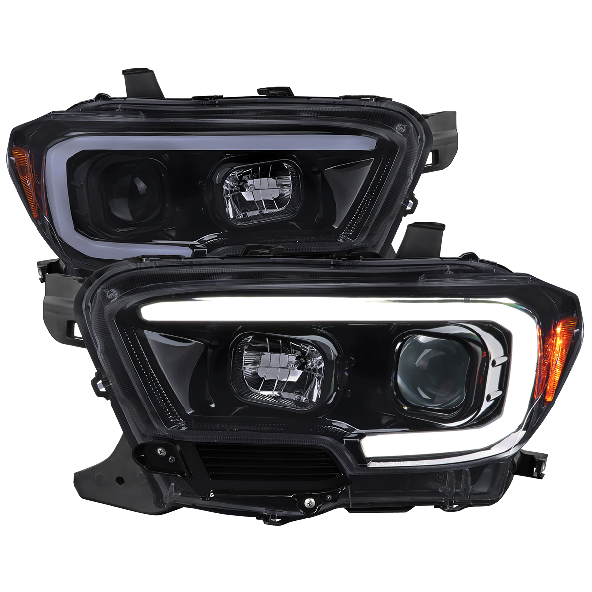 2LHP-TAC16G-TM Switchback Turn Signal Projector Headlight with DRL LED Bar Glossy Black Housing & Smoked Lens for 2019-2023 Toyota Tacoma