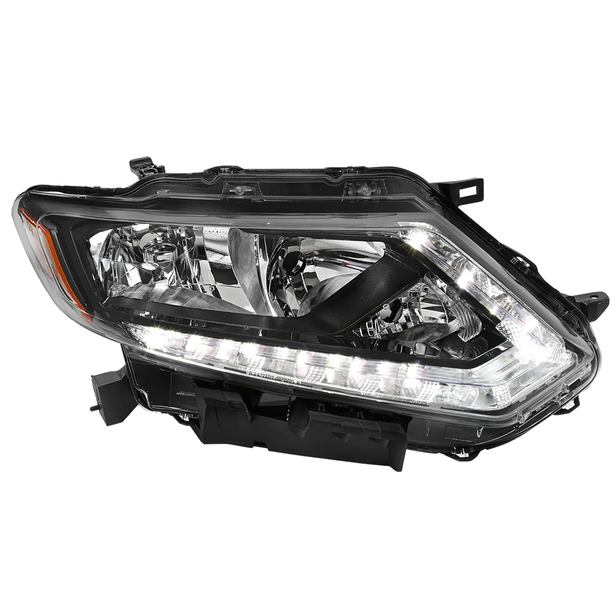 H11 Low Beam H9 High Beam OE Halogen LED Bar Right Passenger Side Headlight with Matte Black Housing Clear Lens for 2014-2016 Nissan Rogue