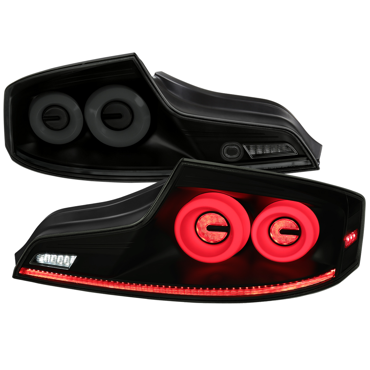 Matte Black Housing Smoked Lens White LED Bar Sequential Turn Signal Coupe LED Tail Lights with Breathing Light Effect for 2003-2007 Infiniti G35