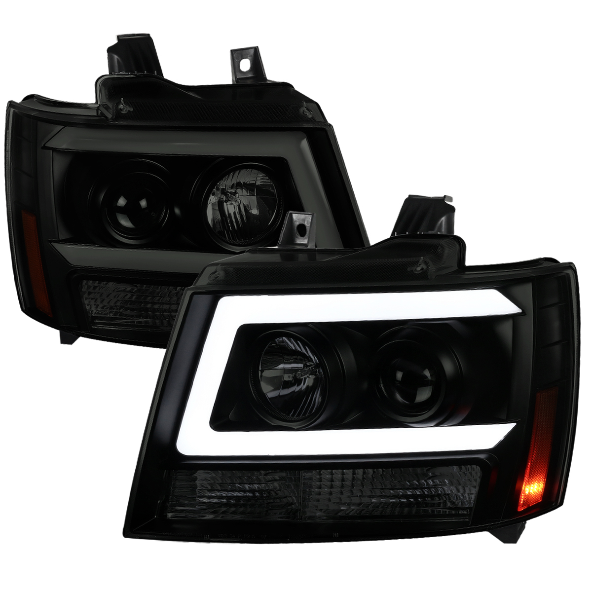 2LHP-AVA07SM-RS C Bar Projector Headlight with Black Housing Smoke Lens for 2007-2013 Chevy Avalanche