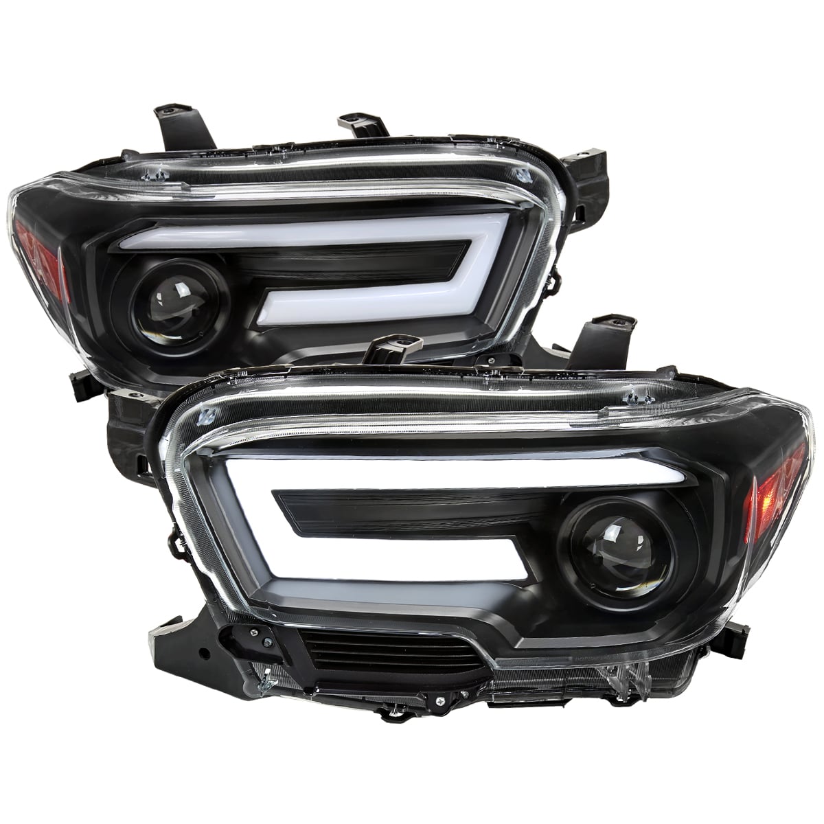 2LHP-TAC16JM-SQ-RS Projector Headlight with Sequential Turn Signal Black Housing & Clear Lens & Amber Reflector for 2016-2023 Toyota Tacoma