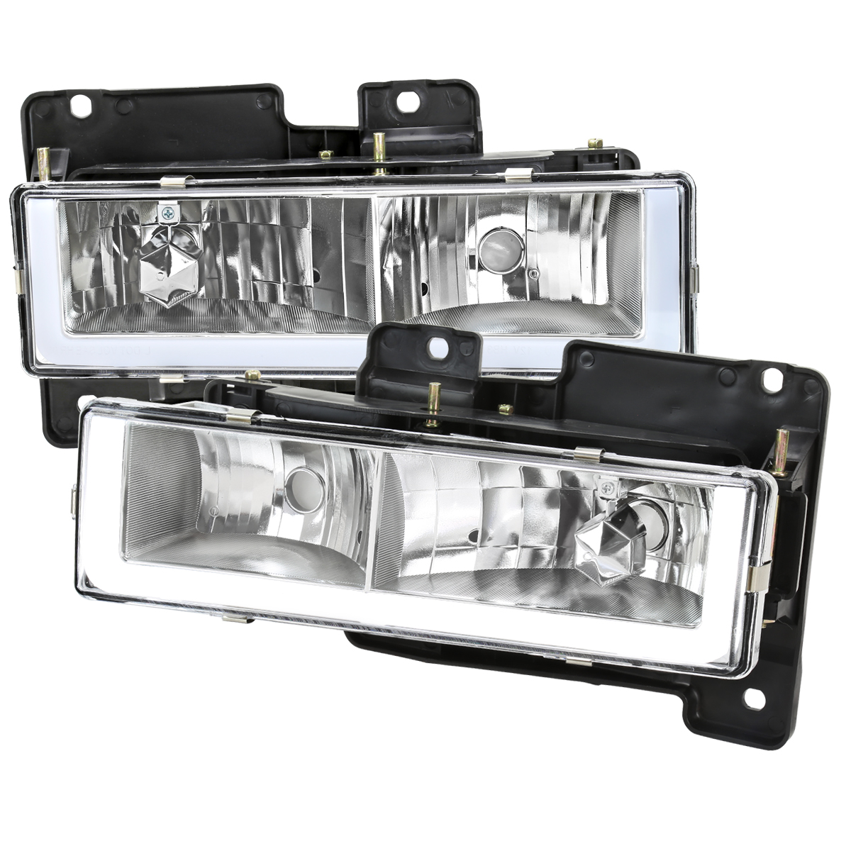 LH-C1088-G3-GO Headlight with LED Bar Clear Lens & Chrome Housing for 1988-1998 GMC CK Pickup