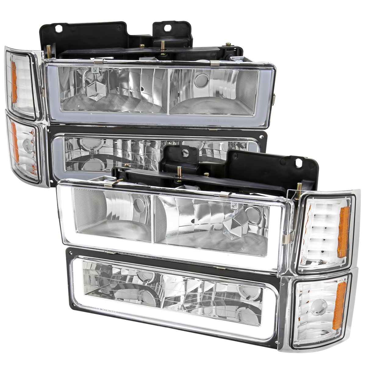 LED Bar Headlight Bumper & Corner Light Combo with Chrome Housing Clear Lens for 1994-1998 Chevy Suburban