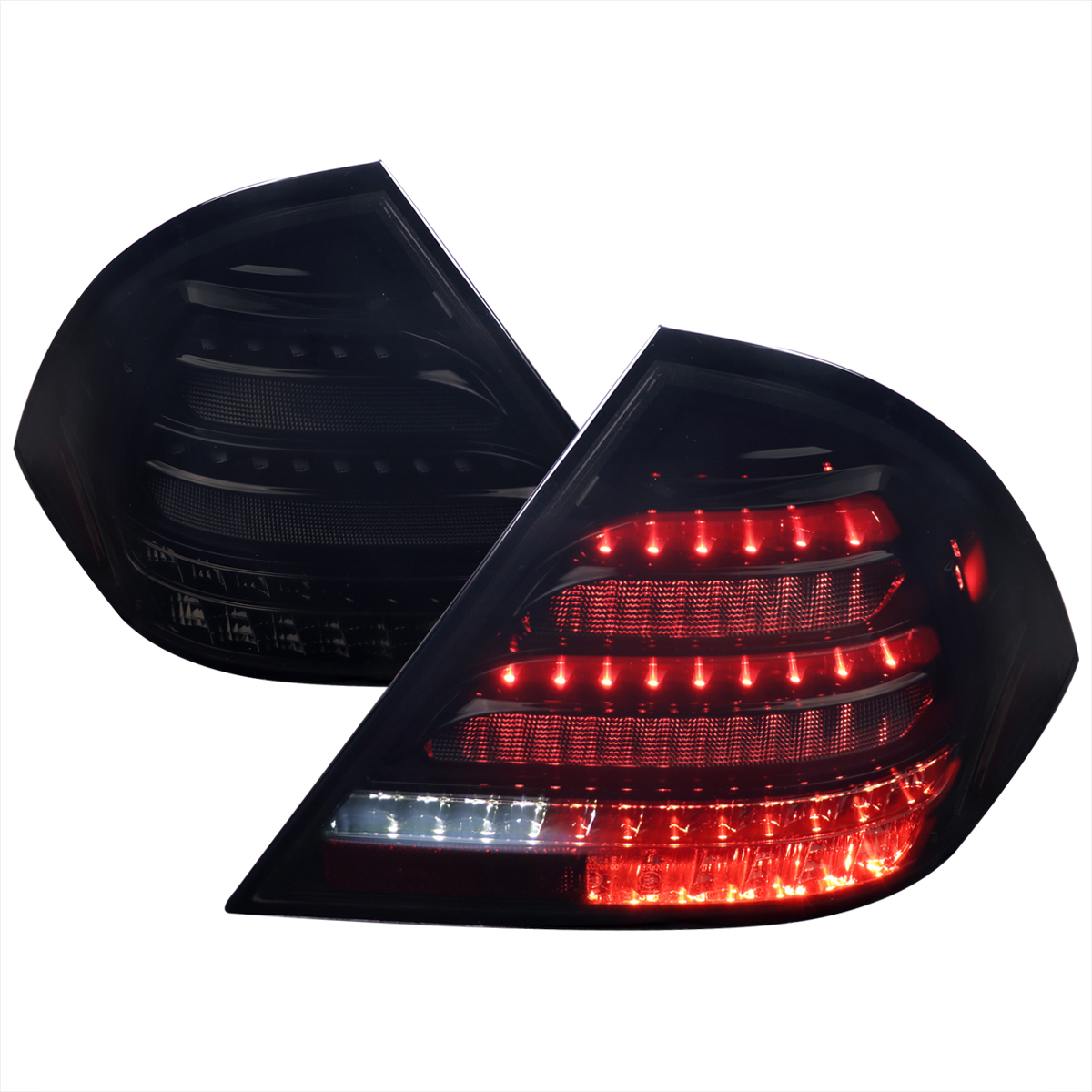 LT-BW20300BBLED-SQ-TM C-Class Sedan W203 LED Sequential Tail Lights with Glossy Black Housing Dark Smoked Lens