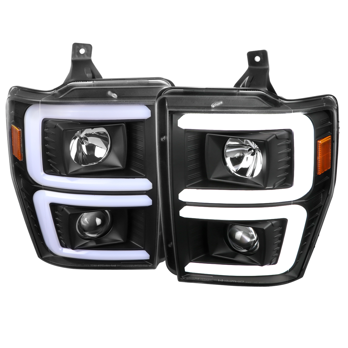 2LHP-F25008JM-G2-TM Switch Back Sequential Turn Signal Projector Headlight with LED Bar Chrome Housing & Clear Lens for 2008-2010 Ford F-250