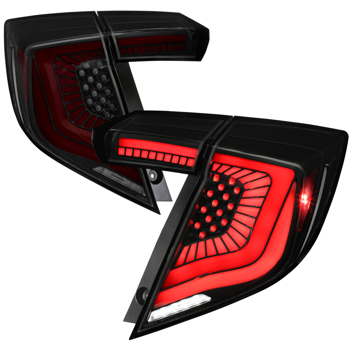 Hatchback LED Tail Lights with Red Light Bar Black Housing Smoked Lens with Sequential Signal Breathing Light Effect for 2017-2021 Honda Civic