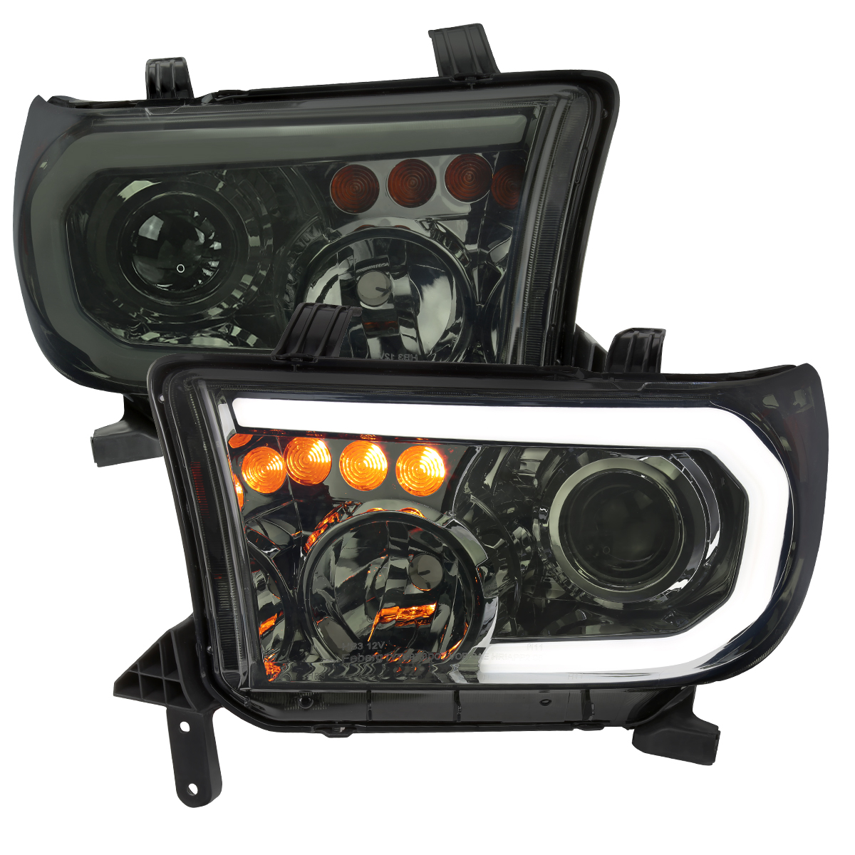 2LHP-TUN07G-G3-GO Retrofit Projector Headlight with LED Bar OE Style Chrome Housing & Smoked Lens for 2008-2017 Toyota Sequo Kia