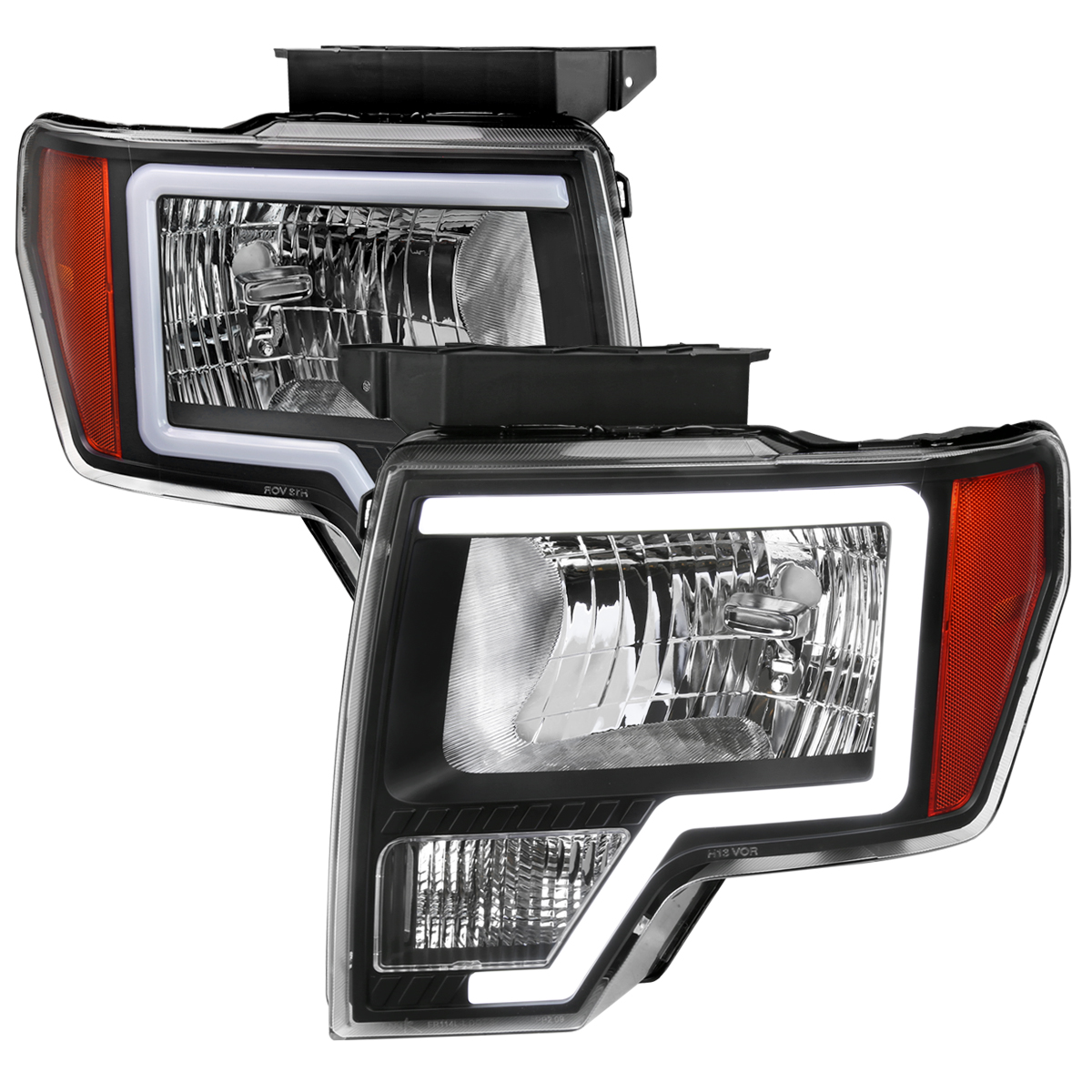 2LH-F15009JM-G3-RS LED Bar Style Headlight with Matte Black Housing Clear Lens & Amber Reflector for 2009-2014 Ford F-150
