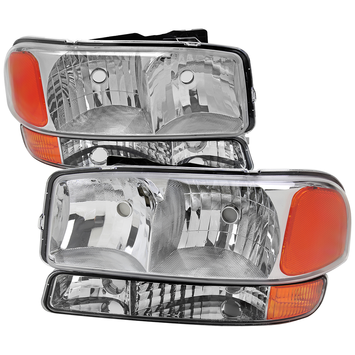 2LBLH-GMC99-RO OE Style Headlight with Bumper Lights Chrome Housing & Clear Lens for 1999-2006 GMC Sierra 1500-2500-3500