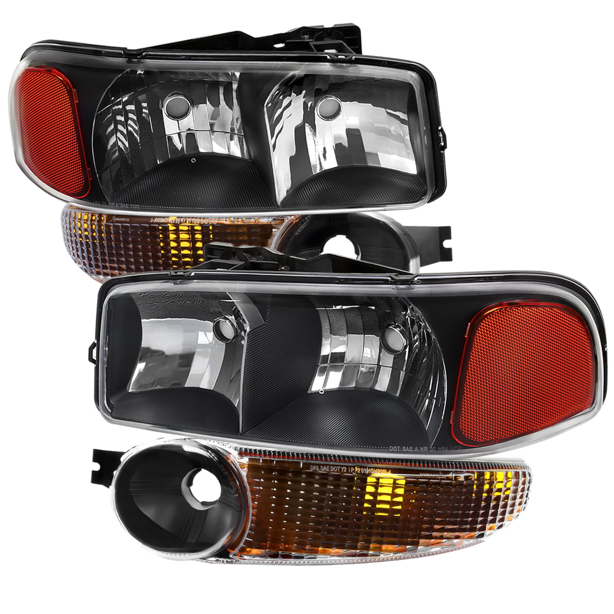Denali OE Headlight with Bumper Lights Matte Black Housing & Clear Lens for 2002-2007 GMC Sierra 1500