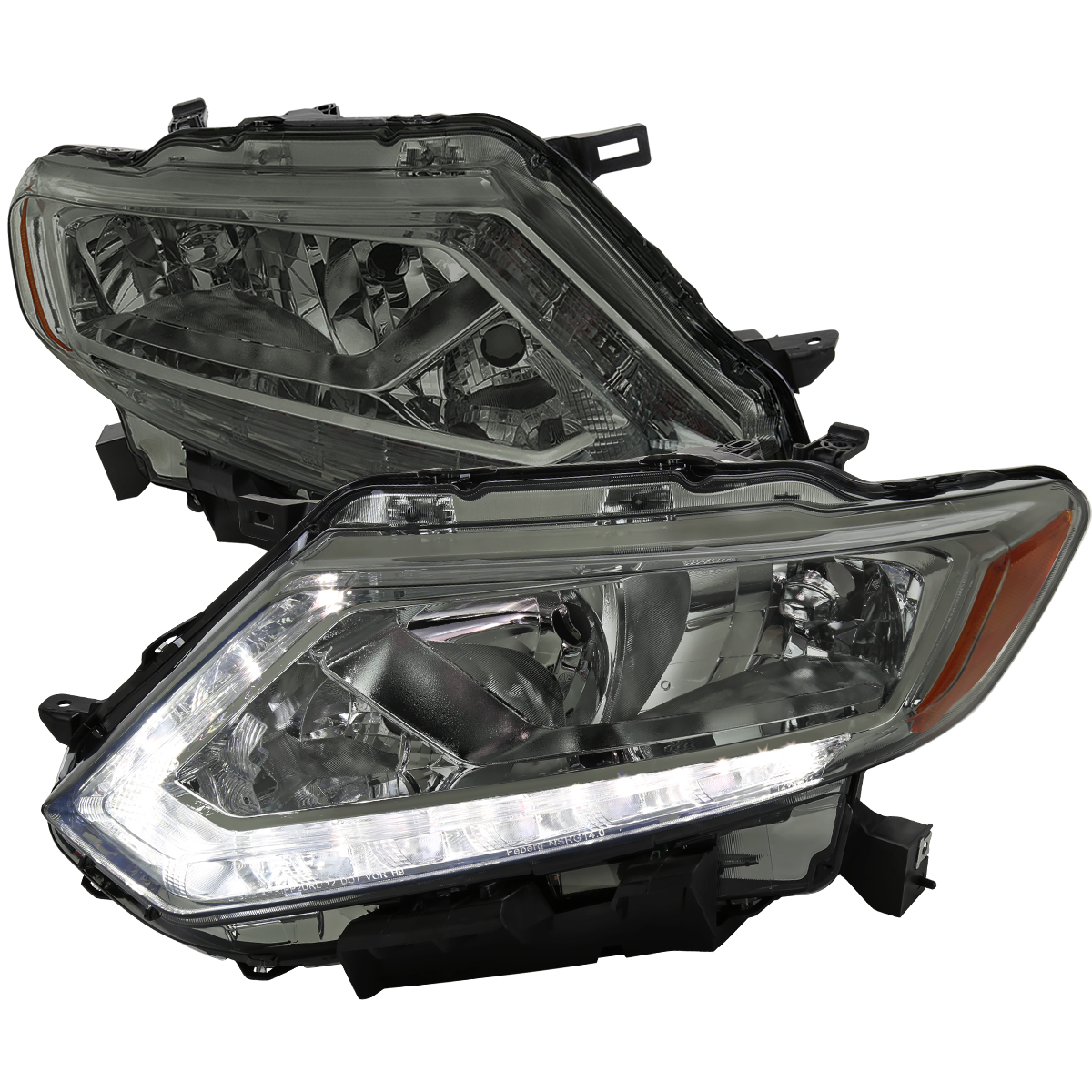 2LH-RGE14G-GO H11 Low Beam H9 High Beam 194 Parking Light OE Halogen LED Bar Headlight with Chrome Housing Smoked Lens for 2014-2016 Nissan Rogue
