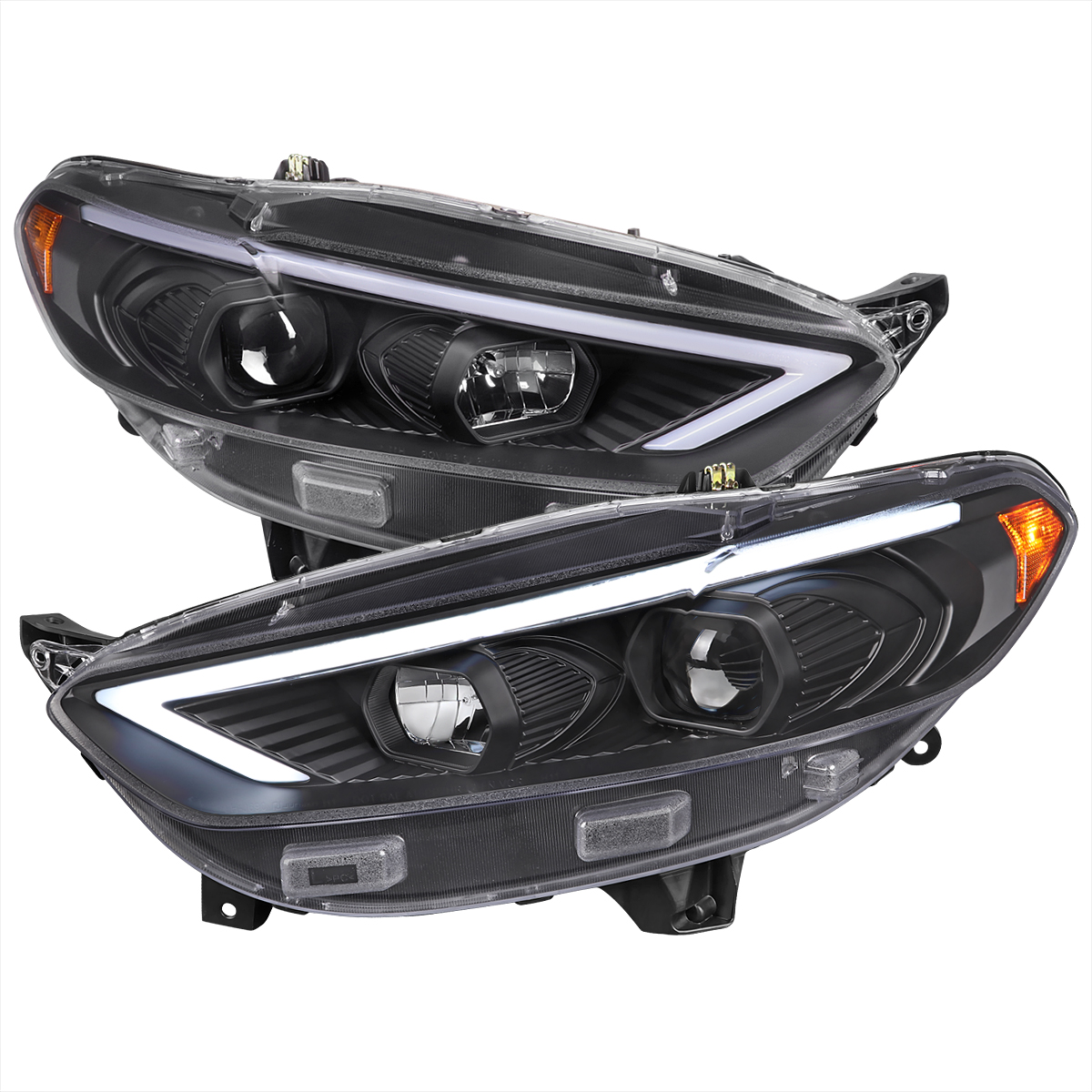2LHP-FUS13JM-SQ-TM Sequential Switchback Turn Signal LED Bar Projector Headlight with Matte Black Housing Clear Lens for 2013-2016 Ford Fusion