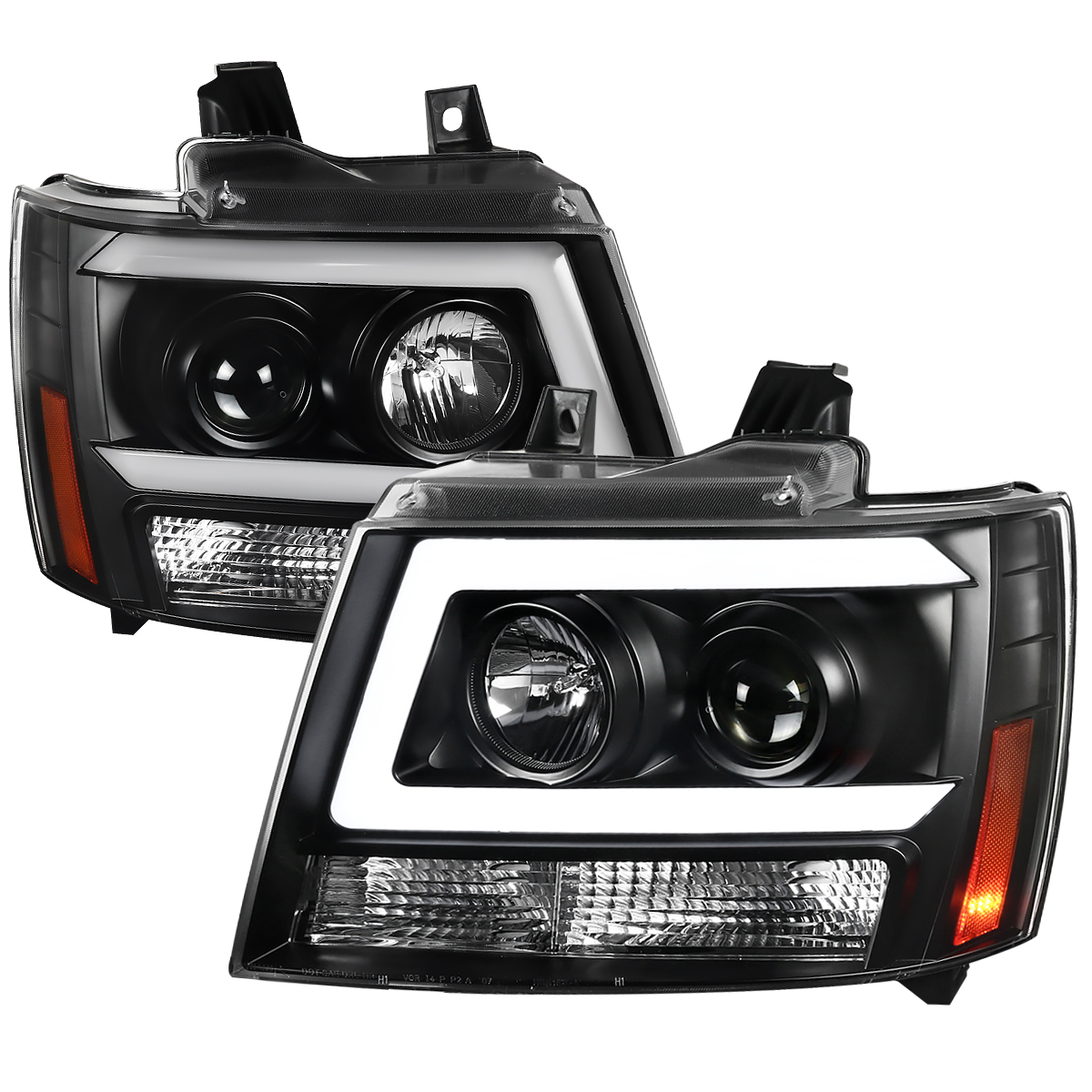 2LHP-AVA07JM-RS C-Bar Black Projector Headlight for 2007-2013 Chevy Avalanche