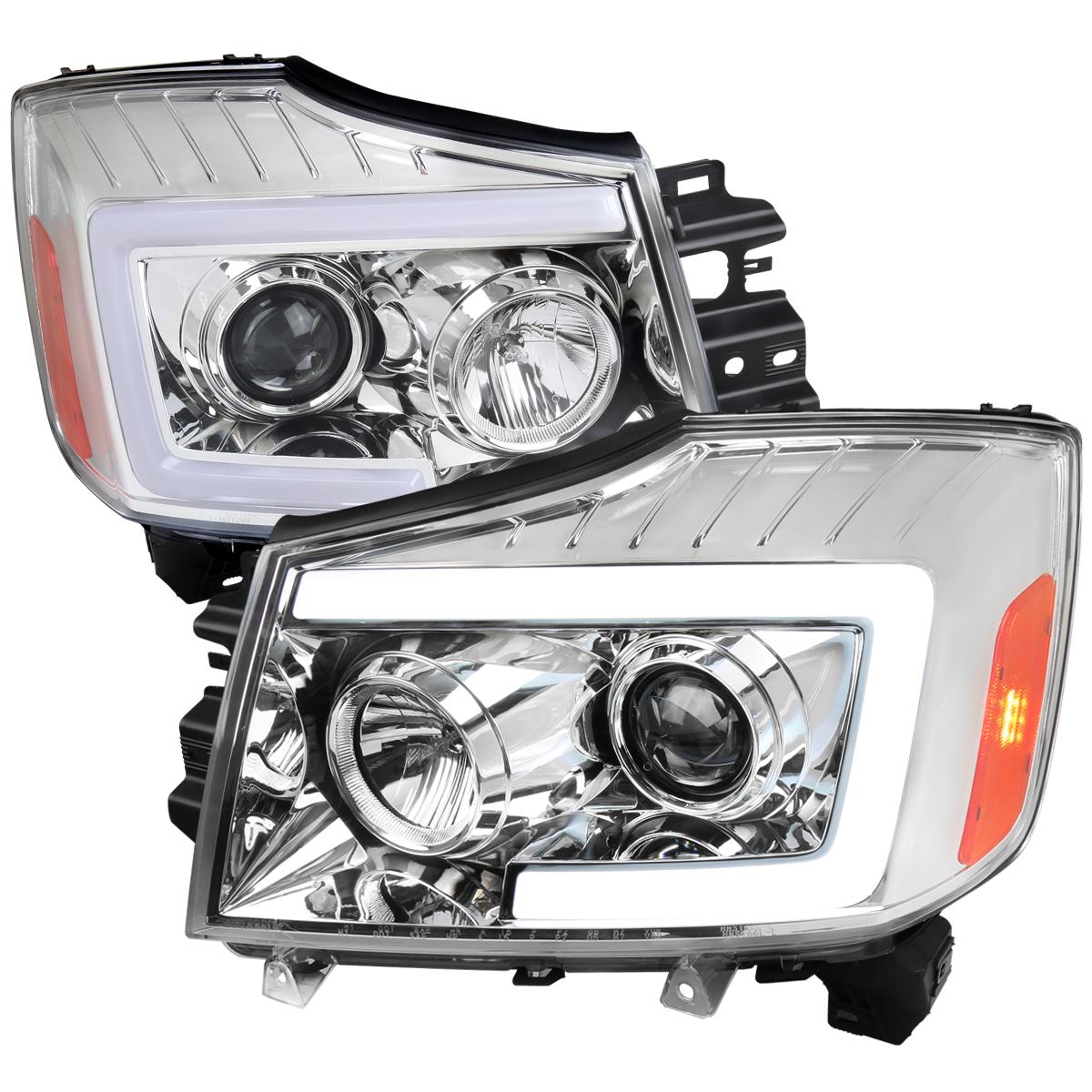 2LHP-TIT04-SQ-RS Projector Headlight with Chrome Housing & Amber Reflectors for 2004-2007 Nissan Armada