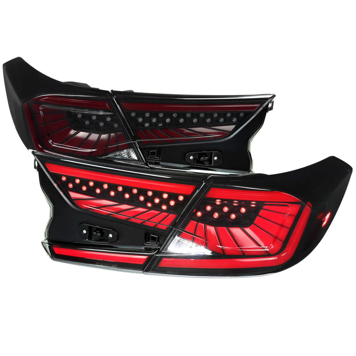 Sedan LED Tail Lights with Red LED Bar Sequential Signal-Breathing Light Effect Matte Black Housing & Smoked Lens for 2018-2022 Honda AccFord