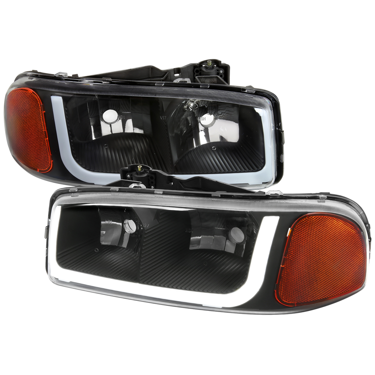 LED Bar Headlight with Black Housing Clear Lens & Amber Reflector for 2001-2007 GMC Sierra 1500