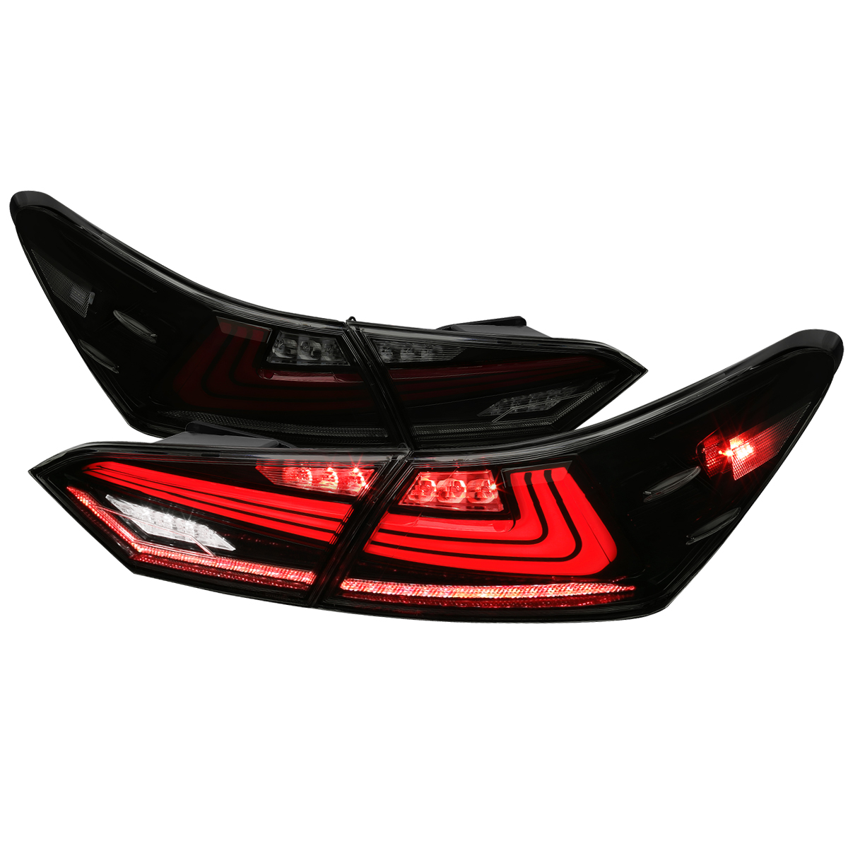LED Tail Lights with Glossy Black Housing & Smoked Lens-Red Light Bar-Sequential Signal Breathing Light Effect for 2018-2023 Toyota Cramry