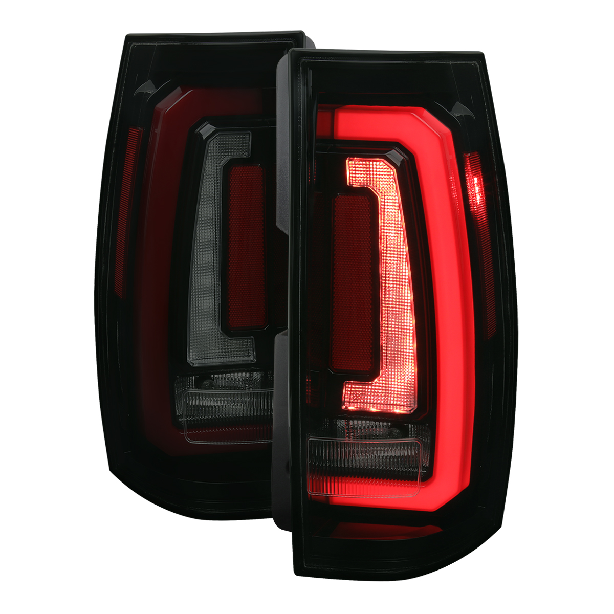 LT-DEN07BZLED-SQ-RS Red Light Bar Sequential Turn Signal Denali LED Taillight with Glossy Black Housing & Smoked Lens for 2007-2014 Chevy Suburban